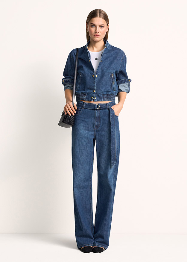 Denim, Jeans, Jeansjacke, High-Washion-Cropped, Gürtel