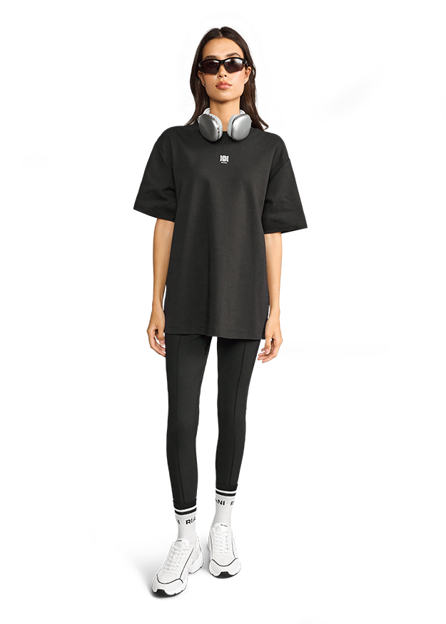 T-Shirt, Lounge-Wear, Schwarz, Oversized, Halsen-Lautsprecher