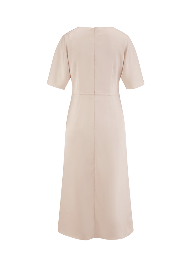 kleid, midikleid, beige, kurzarm, einfarbig