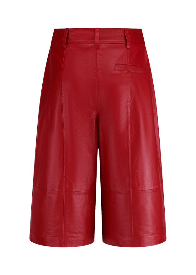 Rote Culotte, Kunstleder, Weites Bein, Gürtelschlaufen, Seitentaschen