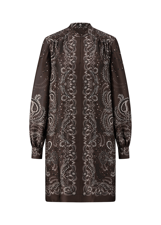 Abendkleid, Paisley Muster, Druck, Langarm, Kleid