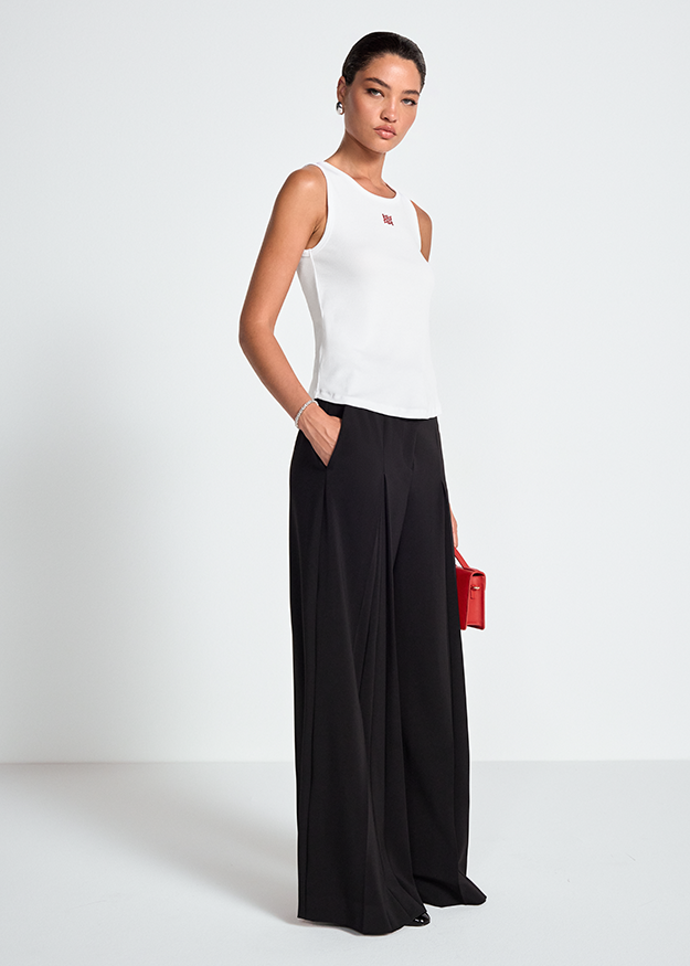Tanktop, Weiße Top, Kleidung, Kleider-ähnlich, Hose, Palazzo-Hose, Schwarz, Gebundene Details