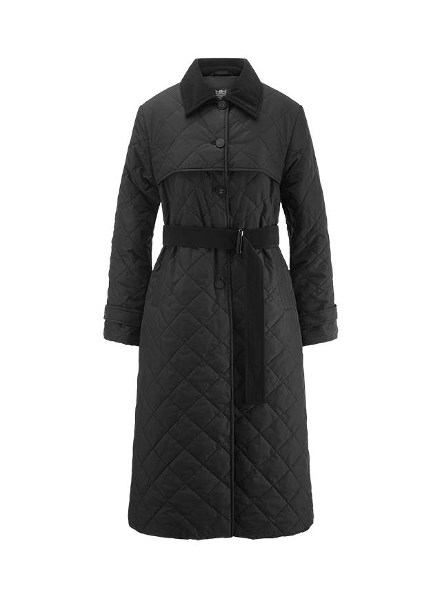 Long Quilted Coat with Belt