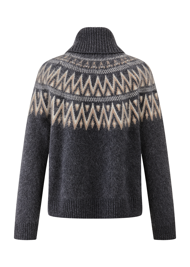 Pullover, Wollpullover, Nordischer Musterpulli, Rollkragen, Fair-Isle Muster