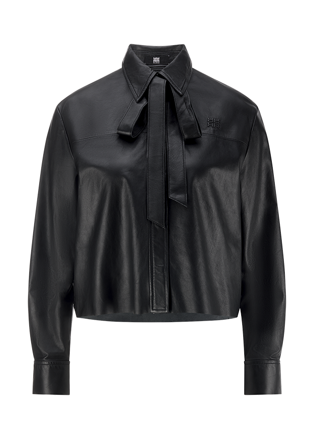 Leather Blouse With Bow Detail