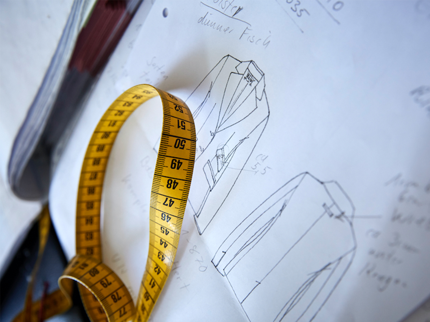 Maßband, Skizze, Kartonierung, Designzeichnung, Maße