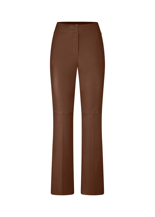 bauchige Hose, braune Hose, Lederlook, Schlupfhose, gerade geschnitten