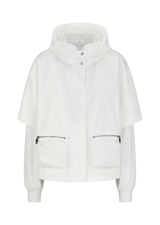 weiße jacke, Kapuze, Taschen, Reißverschluss-Taschen, lange Ärmel