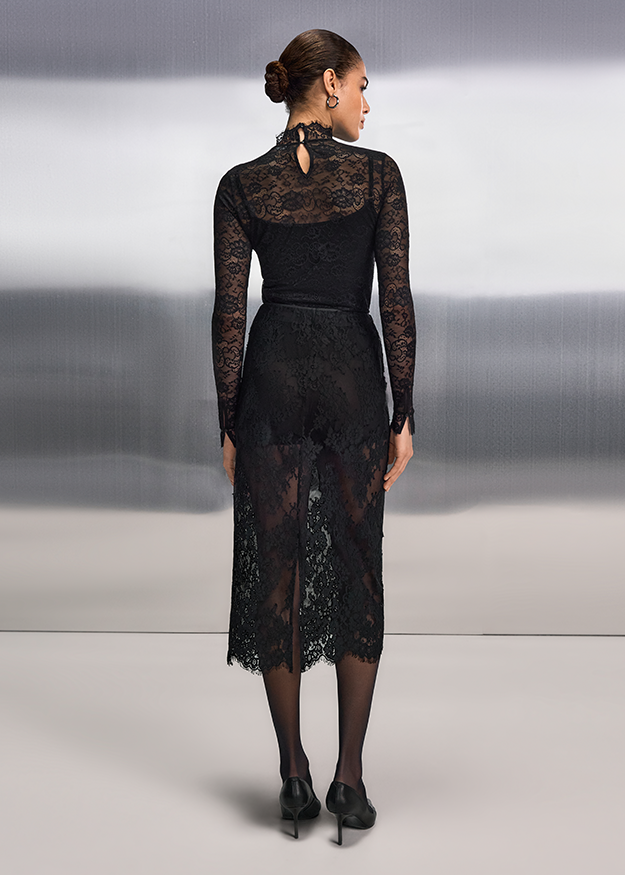Kleid, Spitzenkleid, Schwarz, Midiröcke?, transparenter Stoff