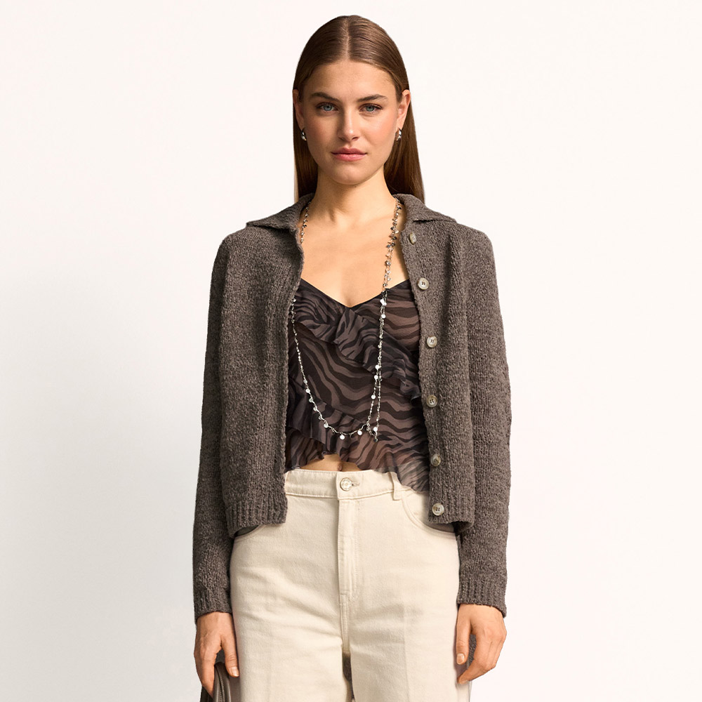 Cardigan, Knitwear, Beige, Layering, Long-sleeve