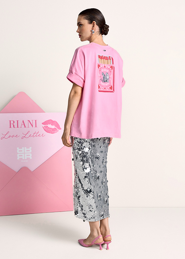 pink, T-Shirt, Rückenprint, Kurzarm, Loose fit