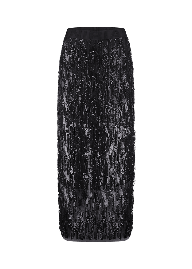 Maxirock, Schwarz, Pailletten, Elastischer Bund, Plissiert