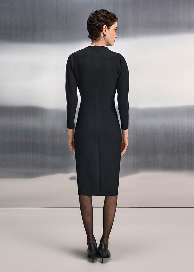 Kleid, langenärmelig, schwarz, Knielänge, Rückenansicht