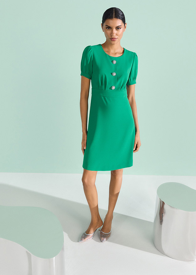 Kleid, Grün, Knopfleiste, Kurzarm, Midikleid