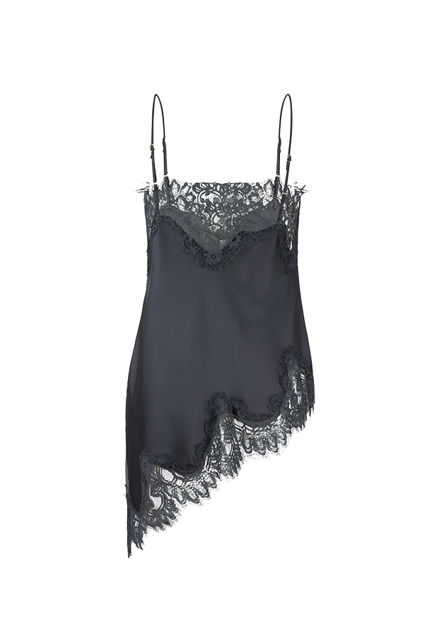 Nachthemd, Spitze, Schwarz, Spitzenbesatz, Asymmetrisch