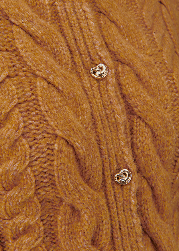 Wolljacke, Kabelstrick, Brauner Stoff, Knöpfe, Grobstrick