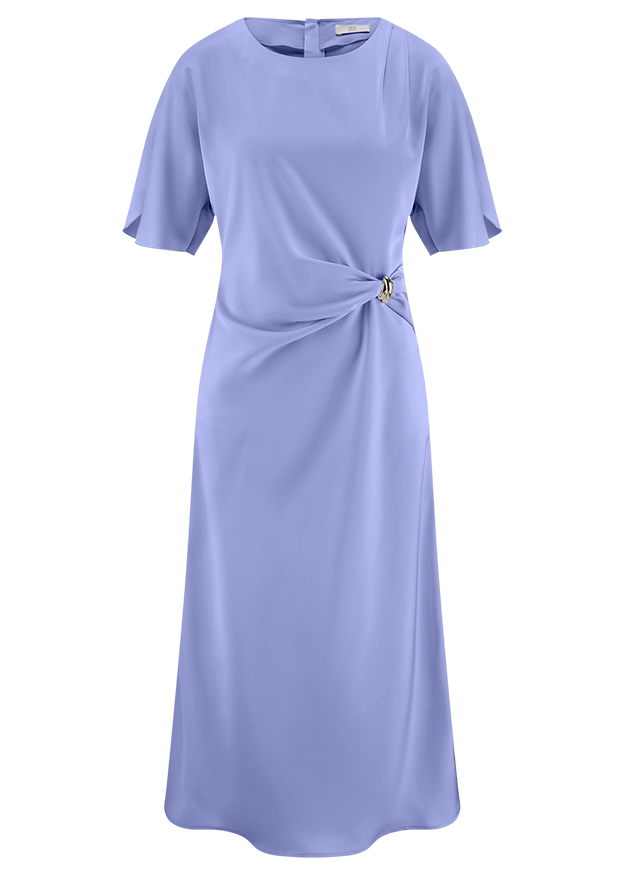 Kleid, Mittellang, Rundhalsausschnitt, Nabelknopf, Taillenknotendetail