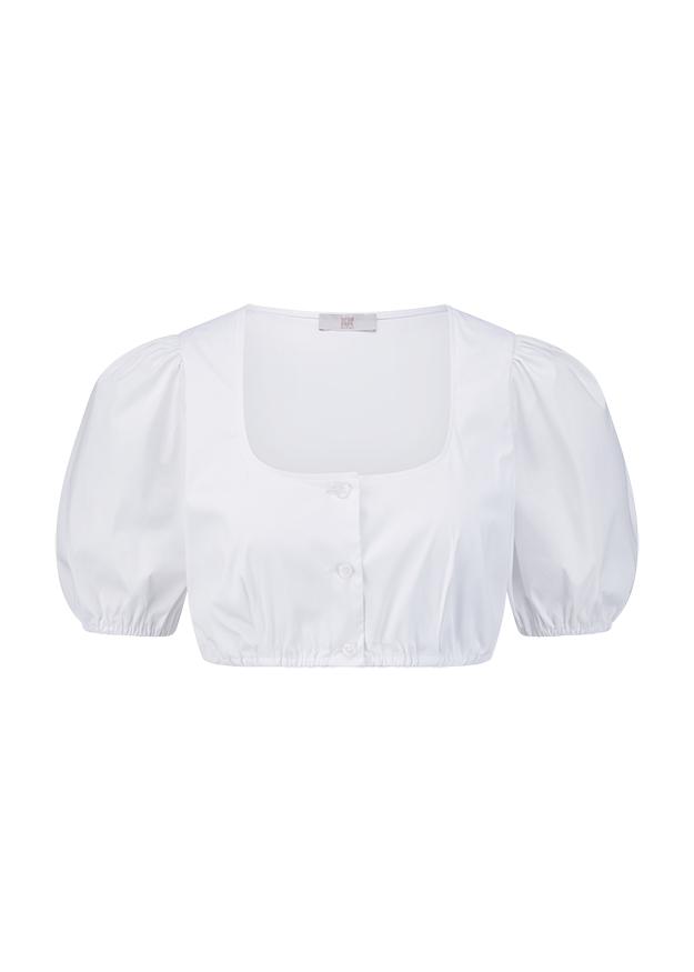 weiß, Büstenhalter-Top, Kurze Puff-Ärmel, Knopfverschluss, Oberteil
