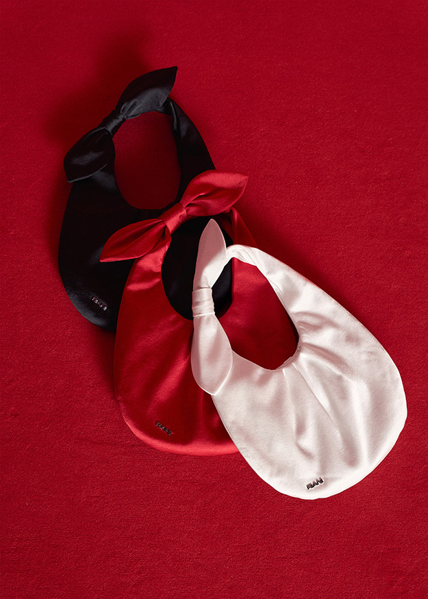 Satin-Haargummi, Schleife, Schwarz, Rot, Weiß
