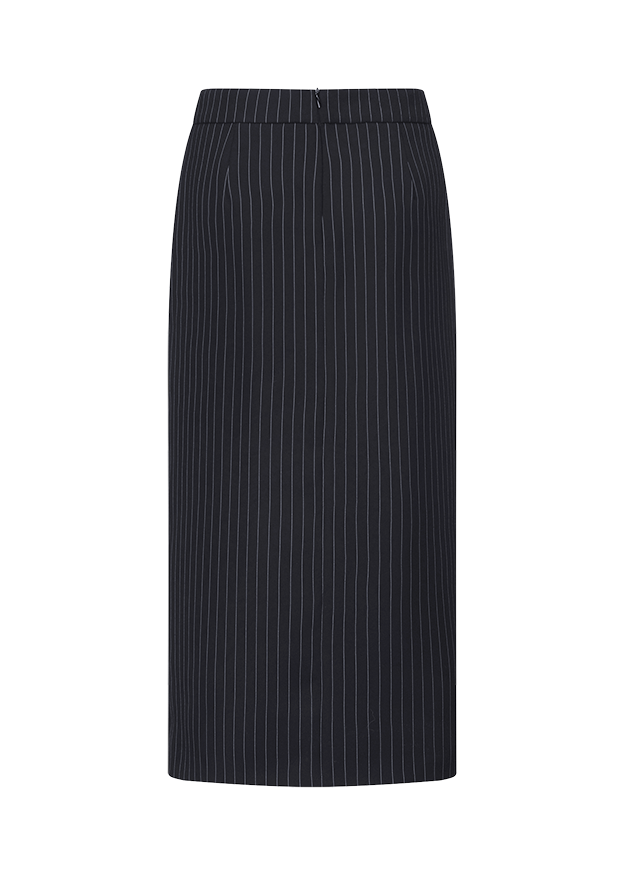 Streifen, Pinstripe, Rock, Navy, Knielang
