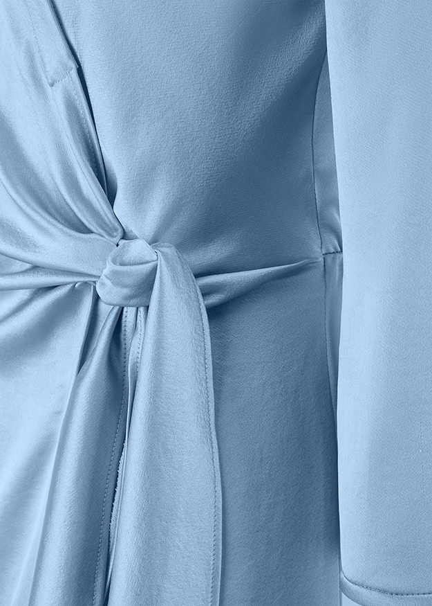 Wrap-Kleid, Knoten, Taillenknoten, lange Ärmel, weiches Gewebe