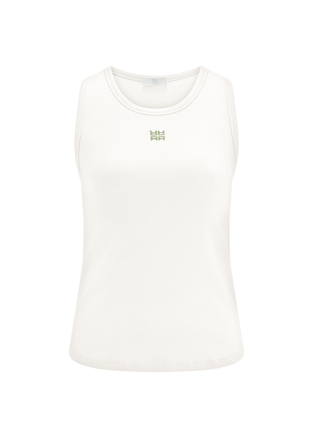 Tanktop, Weiß, Rippstrick, Ärmellos, Kleines Logo