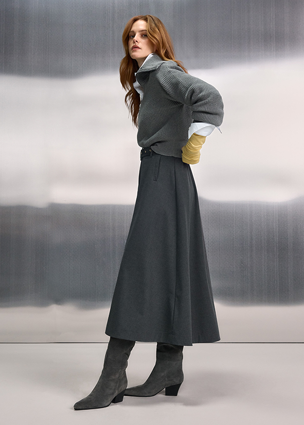 Kleid, Mantel, Stiefel, Mantelgürtel, Wollstruktur