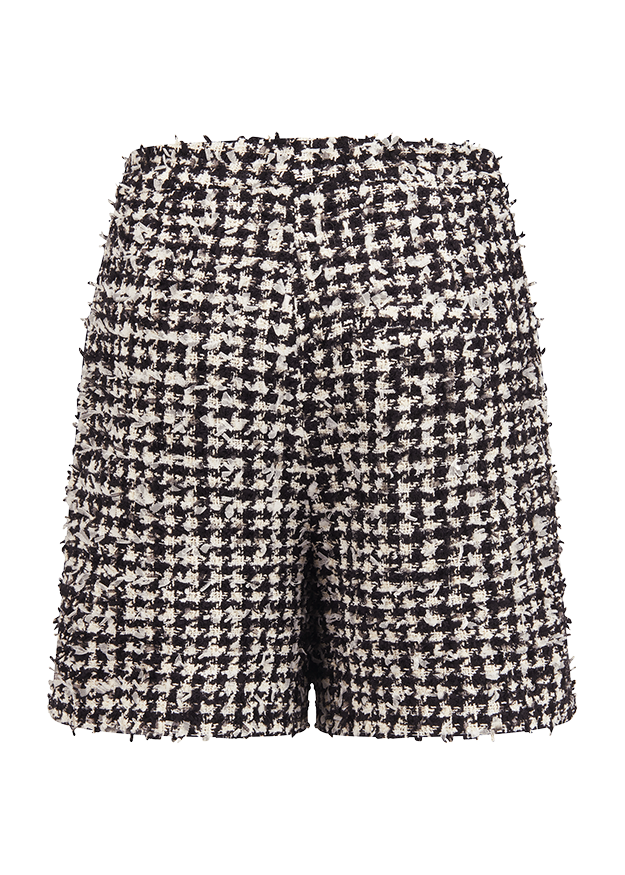 Shorts, Hahnentrittmuster, Schwarz-Weiß, Texturiertes Gewebe, Hoher Bund