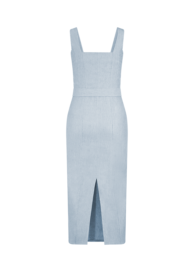 Kleid, Midi, Jeansoptik, Frontslit, Spitzenloser Look