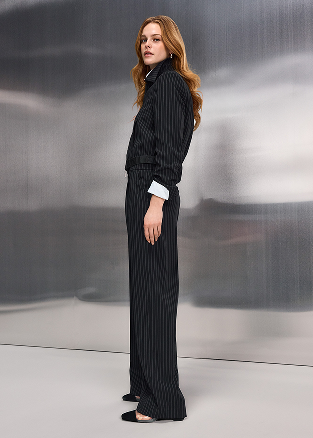 Herrenanzug, Hose, Anzugjacke, Pinstripe, Schwarz