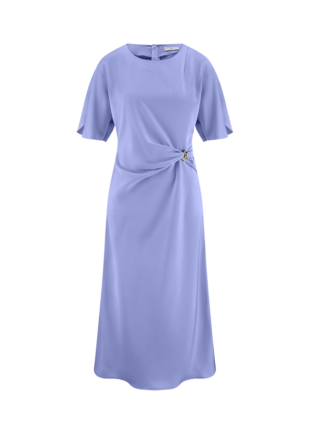Kleid, Midi, Knotendetail, Kurzarm, Uni-Farben