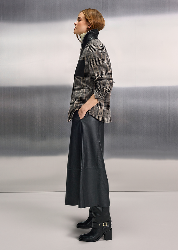 jacke, karomuster, teilmantel, hoch geschnitten, stiefel
