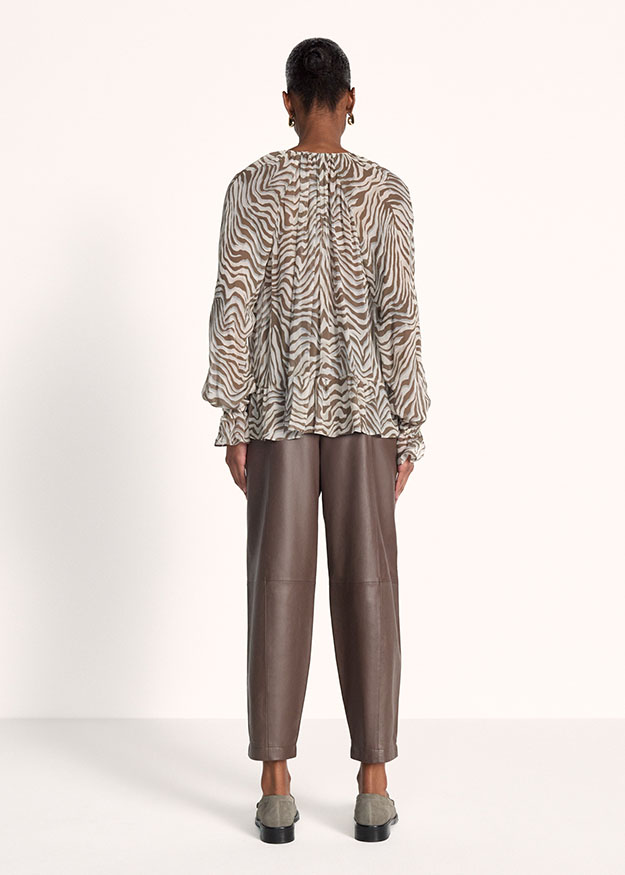 Zebra-Print, Bluse, Langarm, Rüschen, Harem-Jeans