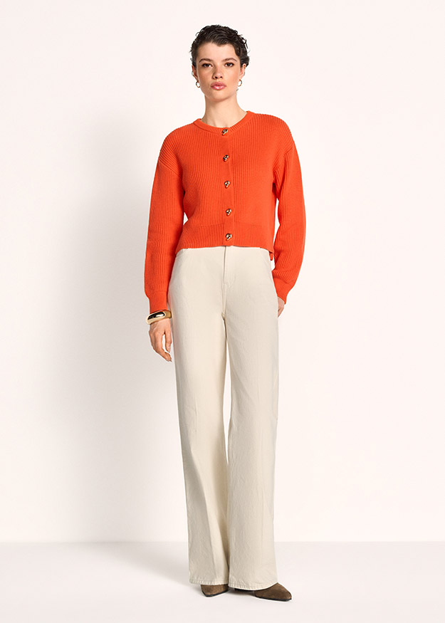 Cardigan, Orange, Knit, Knöpfe, Langarm