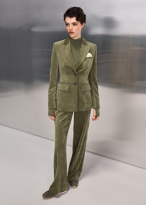 Anzug, Damenanzug, Velvet, Olive, Hose