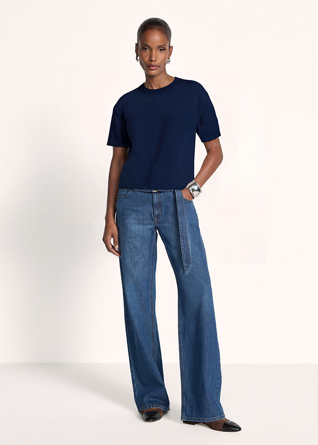 T-Shirt, Marineblau, Kurze Ärmel, Baumwolle, Jeans