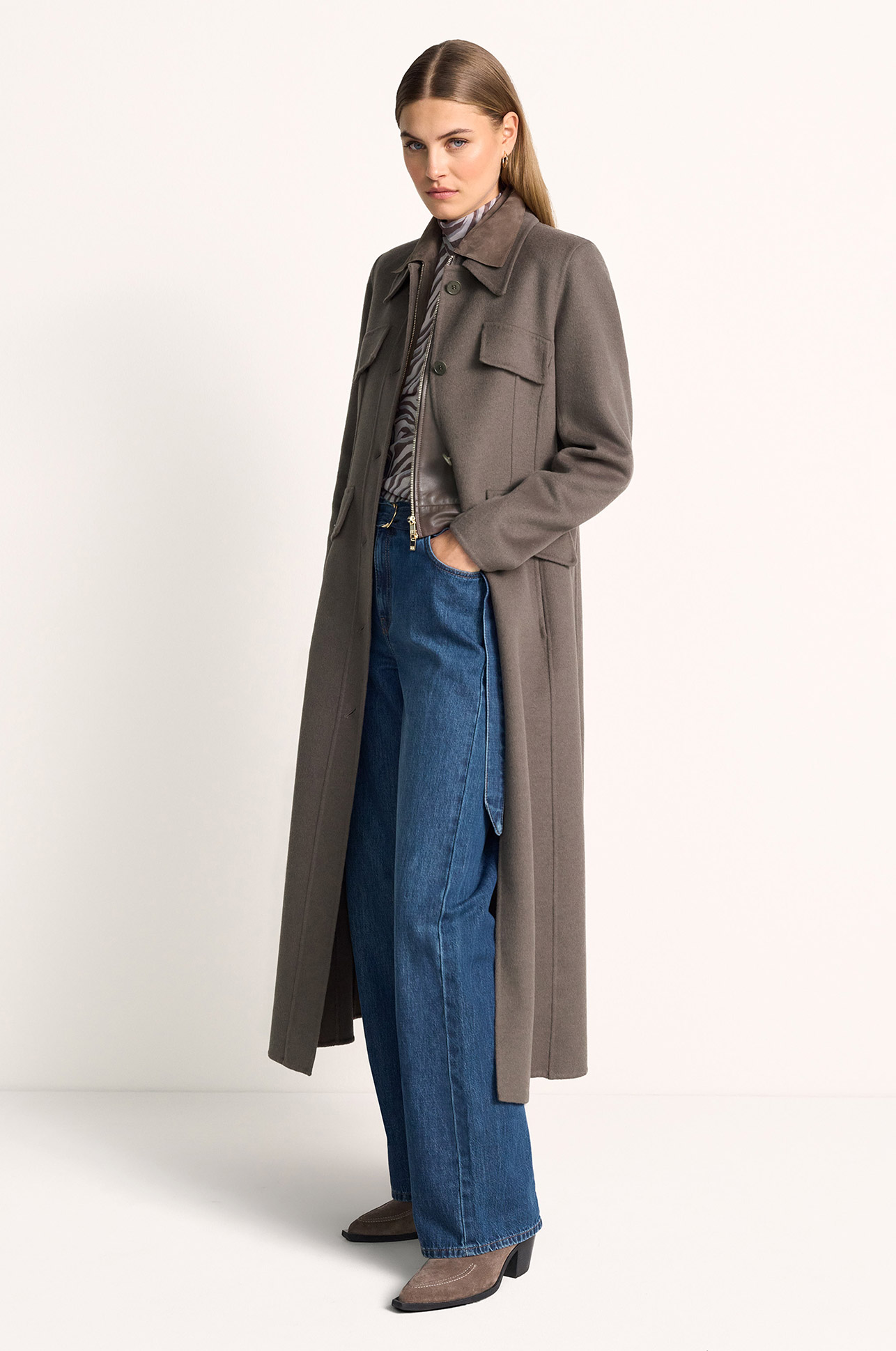 Mantel, Longcoat, Wollmantel, Heller Braun, Knopfleiste