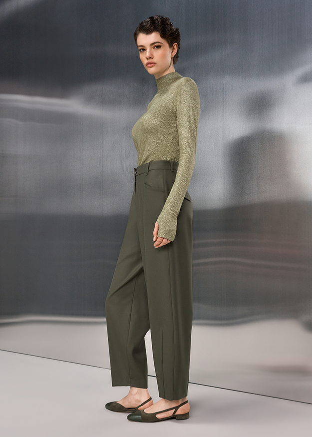 turtleneck, Knit, olivgrün, High-waisted, Slim-fit-Hose