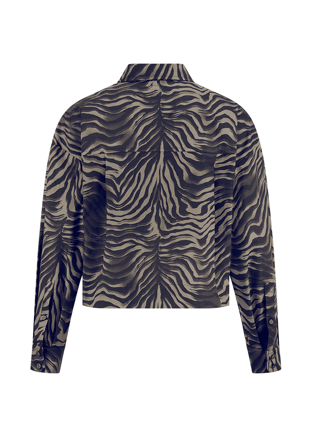 Zebra Muster, Lange Ärmel, Blusenstoff, Druckshirt, Hemd-Top