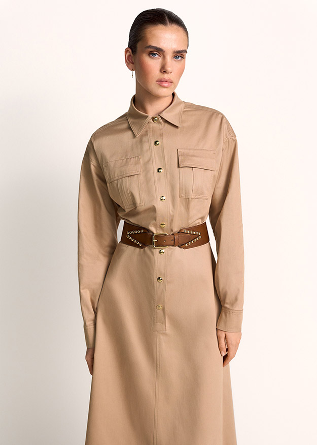 Kleid, Trenchkleid, Beige, Knopfleiste, Gürtel