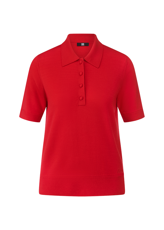 Damen-Poloshirt, Rot, Kurzarm, Polokragen, Knopfleiste