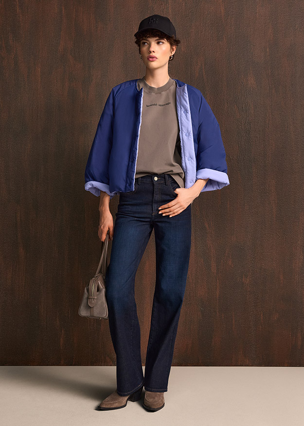 jacke, pufferjacke, blau, khaki, jeans