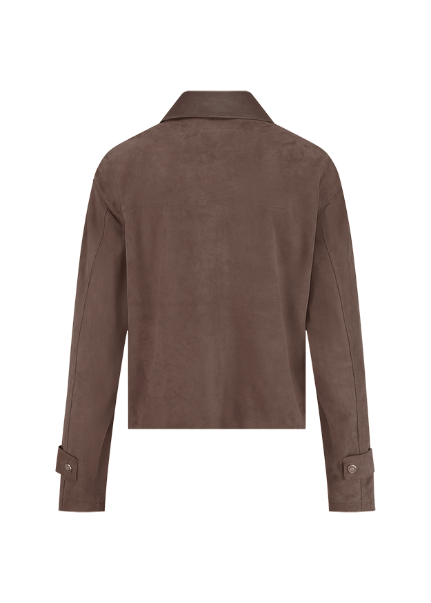 Jacke, Braun, Wildleder, Langarm, Kragen