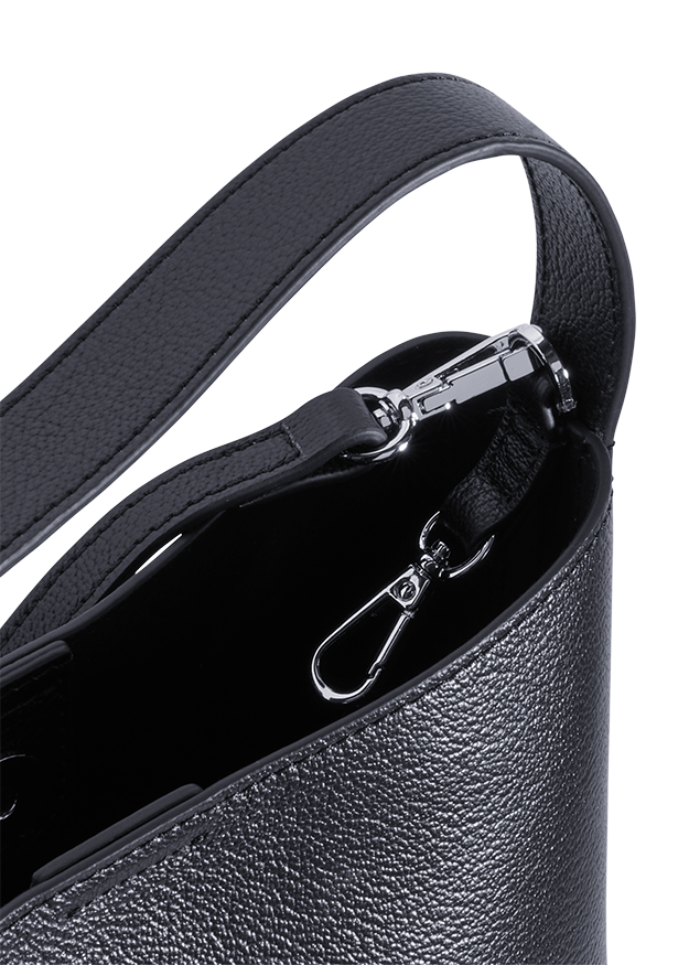 handtasche, schultertasche, strukturiertes leder, metallverschluss, schwarz
