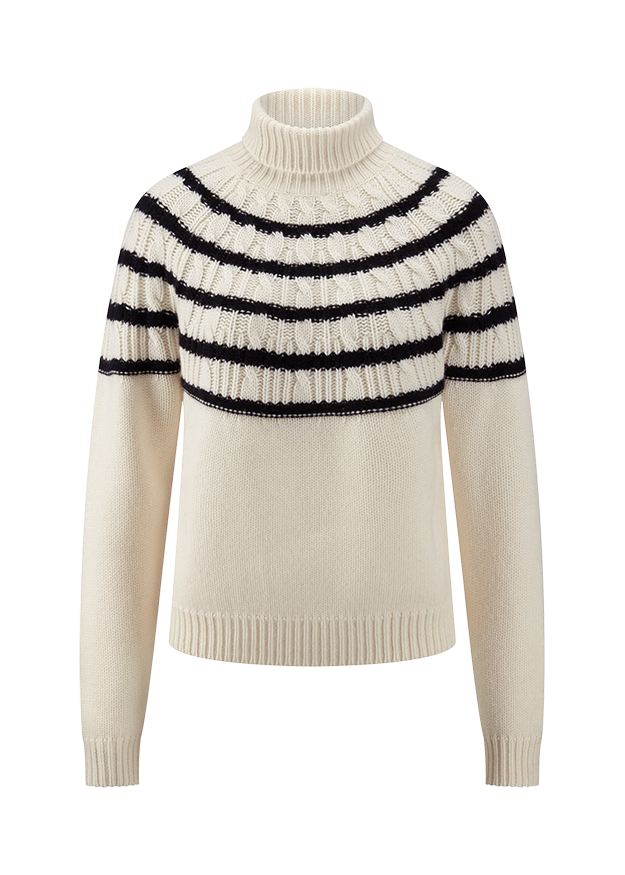 turtleneck, knit, streifen, creme, pullover