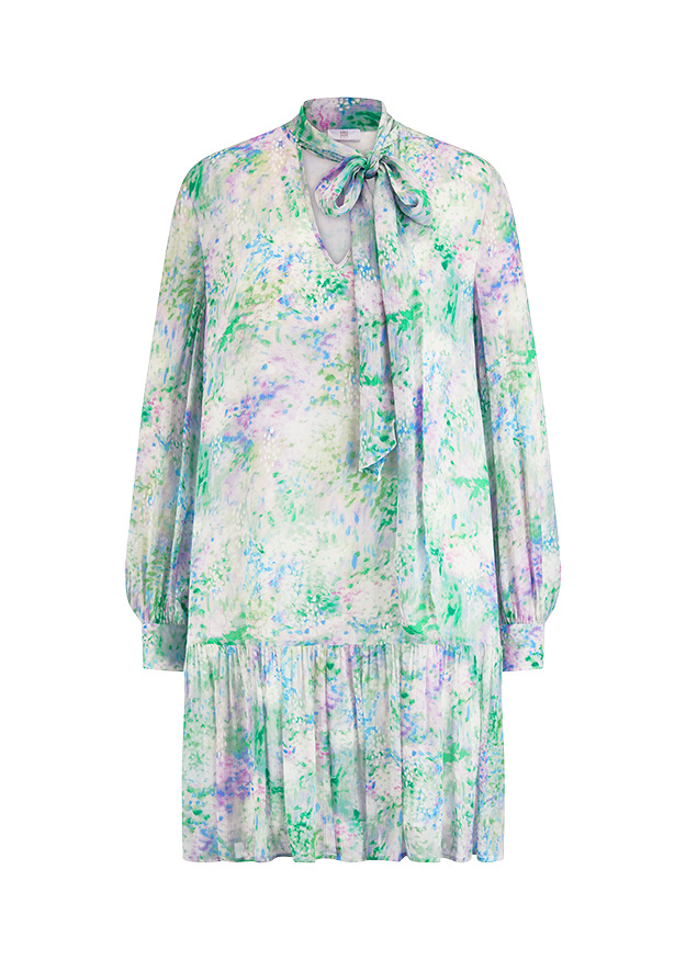 Kleid, Bluse, Langarm, Pastell, Rosenprint