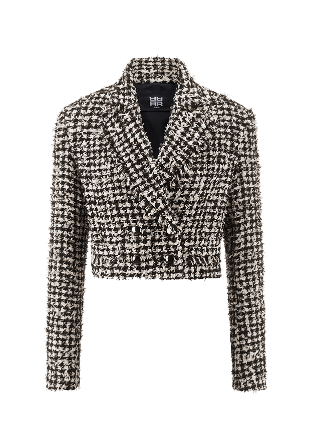 jacke, tweed, kariert, blazer, kurze-länge