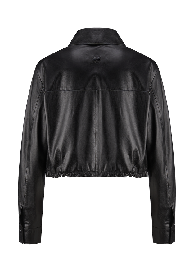 Lederjacke, Schwarz, Kurzjacke, Elastischer Saum, Lange Ärmel