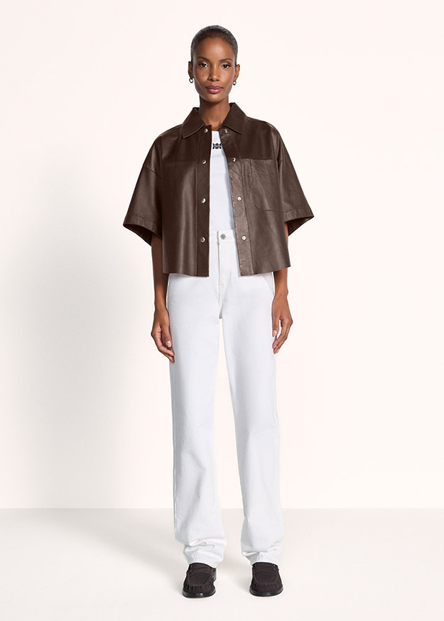 Lederjacke, Kurzärmlige Jacke, Braun, Overshirt, Knopfverschluss