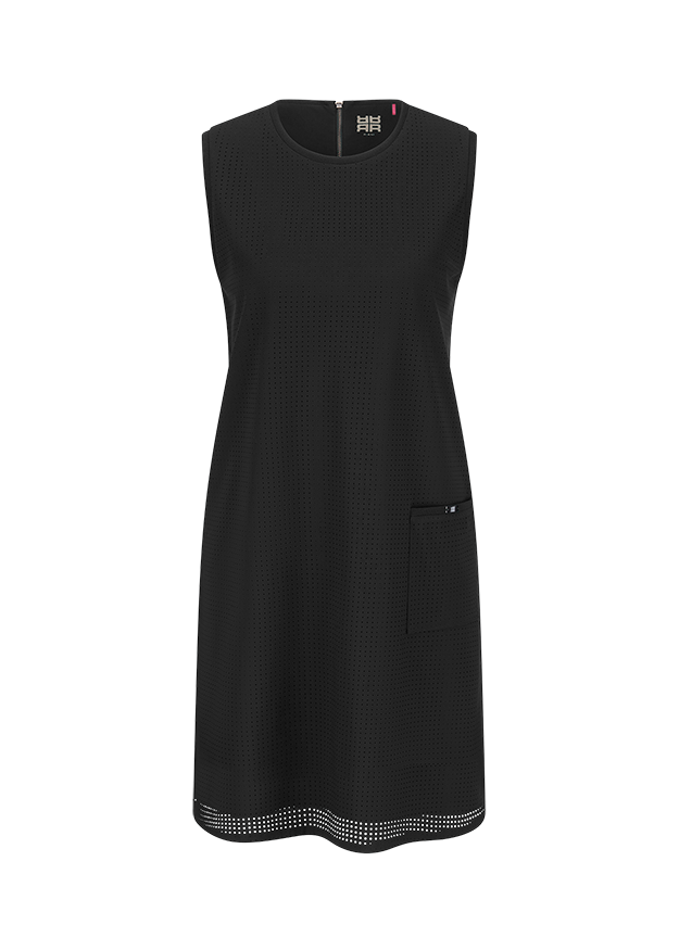 Kleid, Schwarz, ohne Ärmel, Punktmuster, Seitliche Tasche